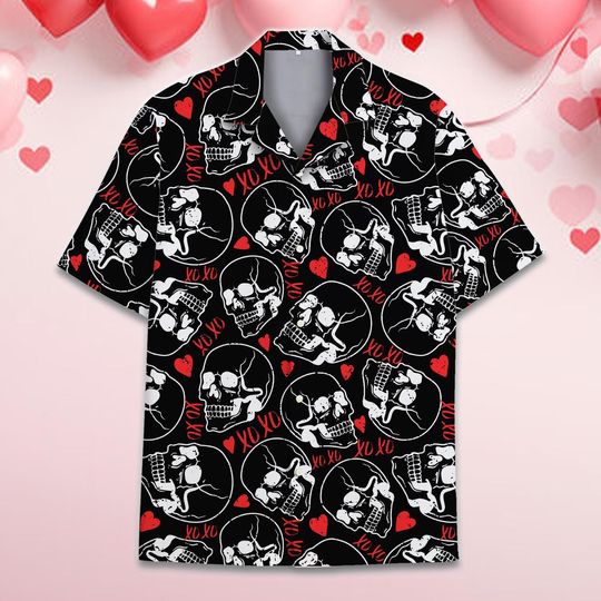 Skull Hawaiian Shirt Men Women, Skull and Skeleton Gothic Valentine's Day Hawaiian Shirt