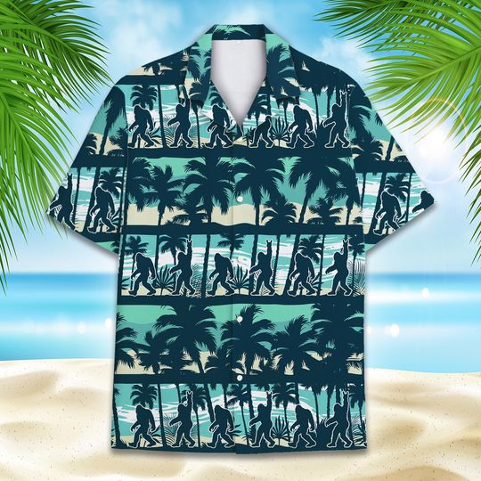 Tropical Bigfoot Hawaiian Shirt, Vintage Bigfoot Sasquatch Hawaiian Shirt
