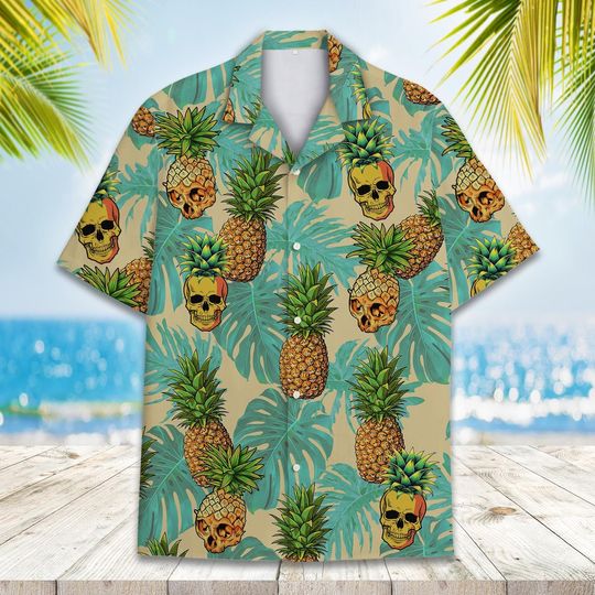 Pineapple Skull Hawaiian Shirt, Skull  Aloha Summer Beach Hawaiian Shirt