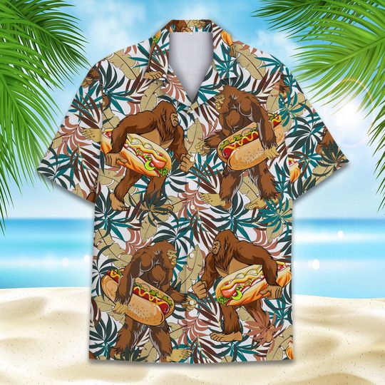 Tropical Bigfoot Hotdog Hawaiian Shirt, Bigfoot Hawaiian Shirt