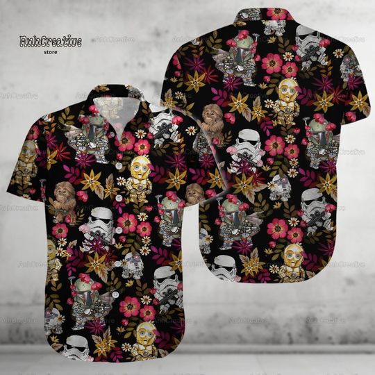 Star Wars Flower Hawaiian Shirt, Stormtrooper Boba Fett Chewbacca C3PO Hawaiian Shirt