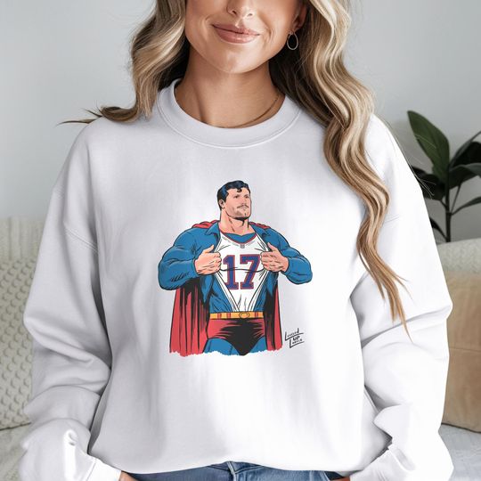 Bills Superfan 17 Crewneck Sweatshirt / Josh Allen Superhero Shirt / Bills Mafia Gift