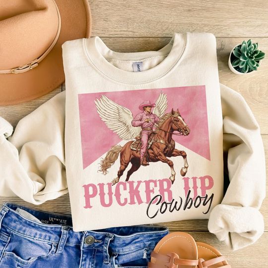 Pucker up cowboy Sweatshirt, Funny Western Valentines Sweatshirt, Retro Valentine's sublimation Sweatshirt