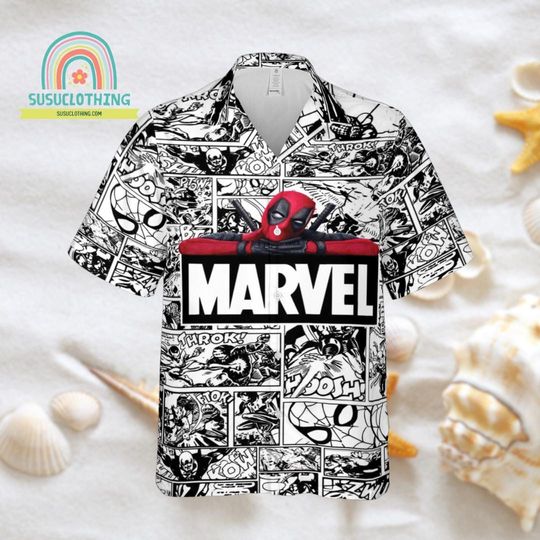 Marvel Hawaiian Shirt, Hawaiian Shirt, Beach Summer Hawaiian Shirt, Deadpool  Hawaiian Shirt