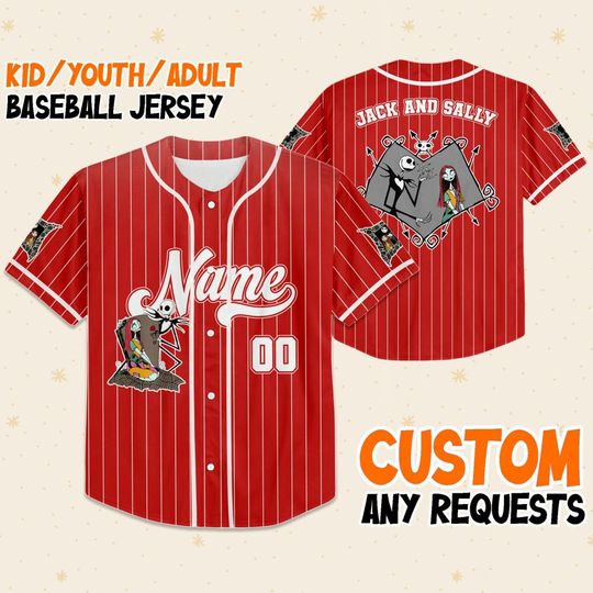Personalized Jack and Sally Baseball Jersey for Valentine Day, Custom White Casey Jersey for Couples, Unique Gift, Family Vacation Team