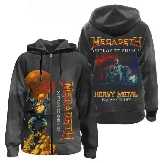 Megadeth Destroy All Enemies Heavy Metal Is A Way Of Life 3D Zip Hoodie