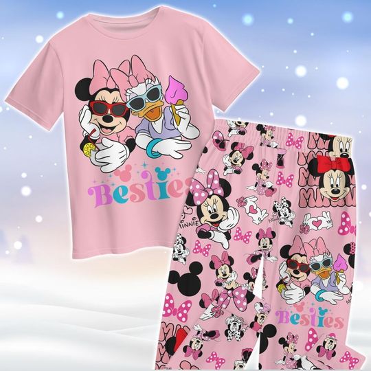 Minnie And Daisy Pajamas Set, Disney Besties Holiday Pajamas, Cartoon Characters Shirt, Disney Family Shirt, Gift For Bestfriend