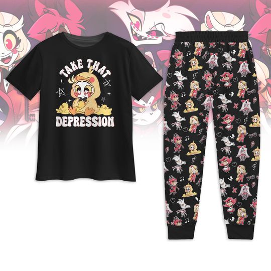 Lucifer Take That Depression Pajamas, Lucifers Duck T-Shirt Pants Set, Hazbin Hotel Movie Loungewear, Cute Anime Cartoon Fan Gift