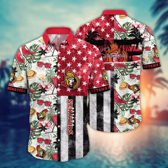 Ottawa Senators Flower Hawaiian Shirt, Tropical Retro Style Aloha Hawaiian Shirt