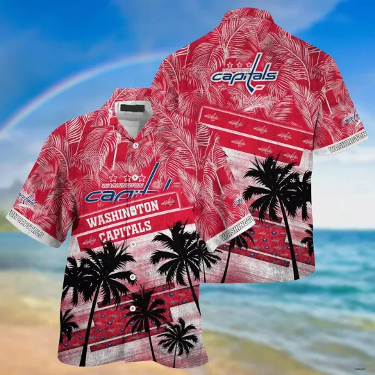 Washington Capitals Palm Tree Pattern Hawaiian Shirt,
