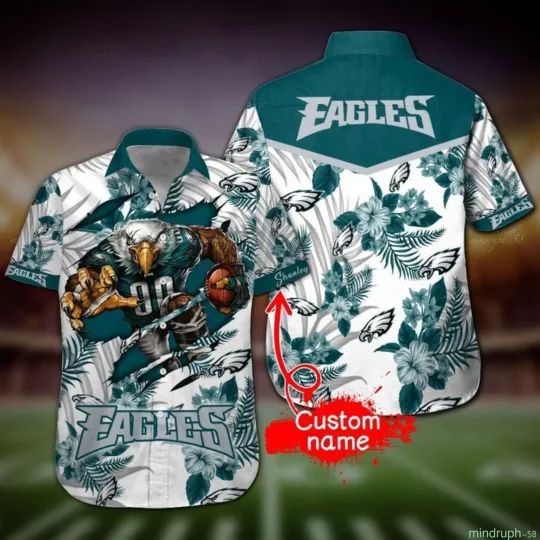 Custom Name Philadelphia Style Eagle Hawaiian Shirt, Philadelphia Football Hawaiian Shirt