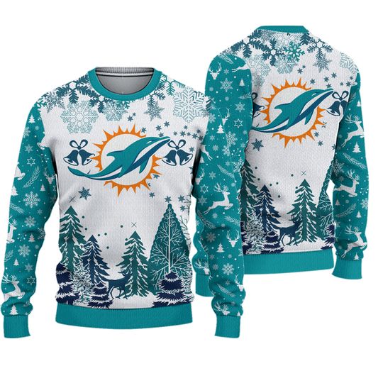 football Miami Dolphins Logo Football Team Special Xmas Tree Christmas Ugly Sweater