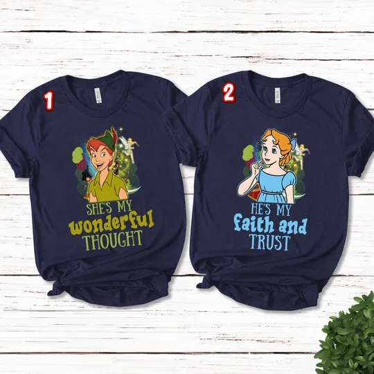 Peter Pan And Wendy Shirt, Peter Pan Shirt, Peter Pan Couple Shirt, She's My Wonderful Thought, Peter Pan Neverland Honeymoon Shirt
