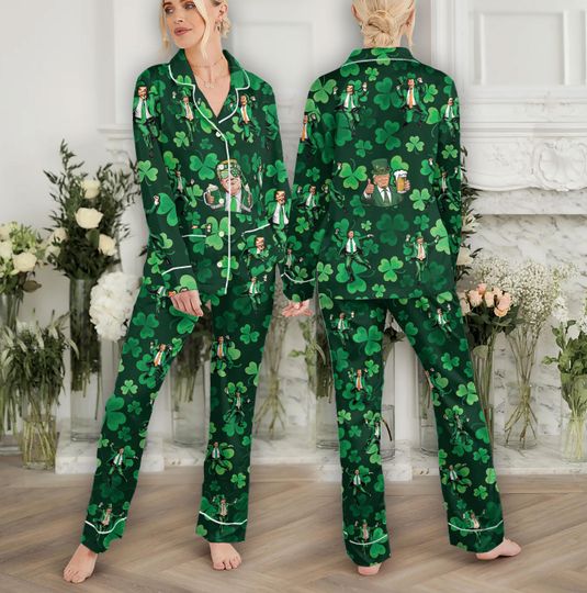 Make Lucky Great Again Pajamas Set Family, St Patricks Day Pajamas, Funny Trump Pajamas, Trump St Patricks Gift, Shamrock Pajamas