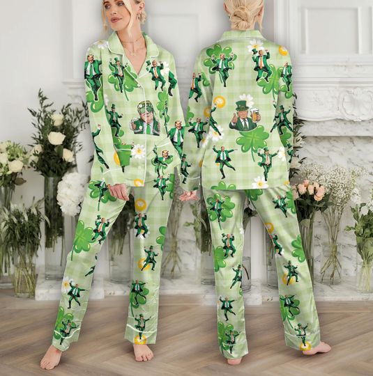 Make St. Patrick's Day Great Again Pajamas Set Family, Trump St. Patty's Pajamas Set Women, Trump St Patty's Gift, Shamrock Shirt