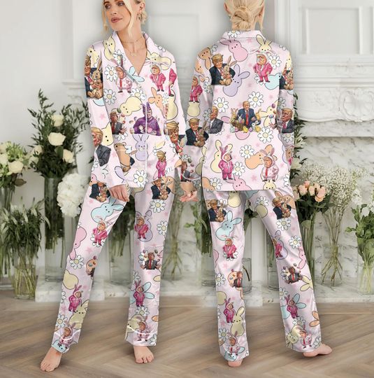 Trump Easter Pajamas Family, Winner Winner Easter Dinner Pajamas, Funny Trump Bunny Costume Easter Gift, Trump Easter Egg Shirt