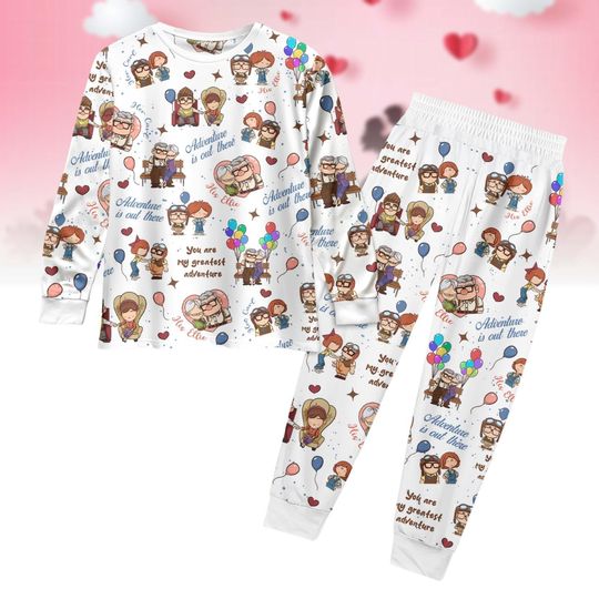 Carl And Ellie Valentine Family Pajamas, His Carl Her Ellie Sleepwear, Disney Up Movie Matching Pajamas, Disneyland Valentines Day TShi