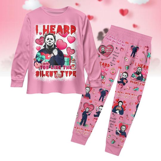 Michael Myers Valentine Family Pajamas, I Heard You Like The Silent T-Shirt, Horror Characters Couple Pajamas, Scary Movie Valentine's