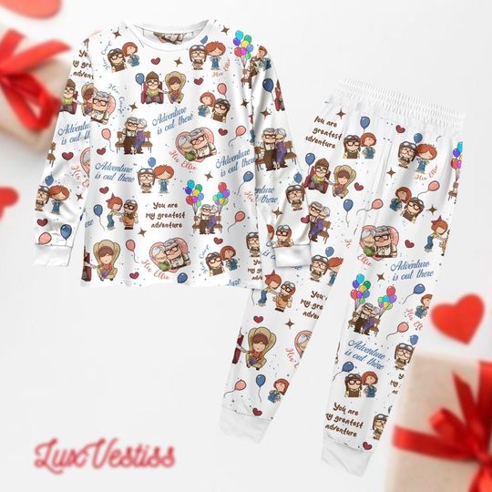 Valentine Carl And Ellie Pajamas Set, Up Movie Long Sleeve Pajamas, Disney Wedding Pajamas, His Carl Her Ellie Shirt, Honeymoon Gifts
