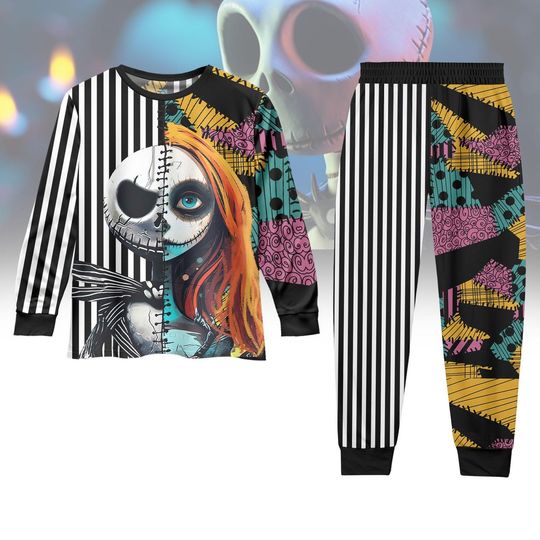 Valentine Skellington And Sally Couple Pajamas, Nightmare Before Christmas T-Shirt Pants, Disneyland Couple Holiday Pajamas, Valentines Gift