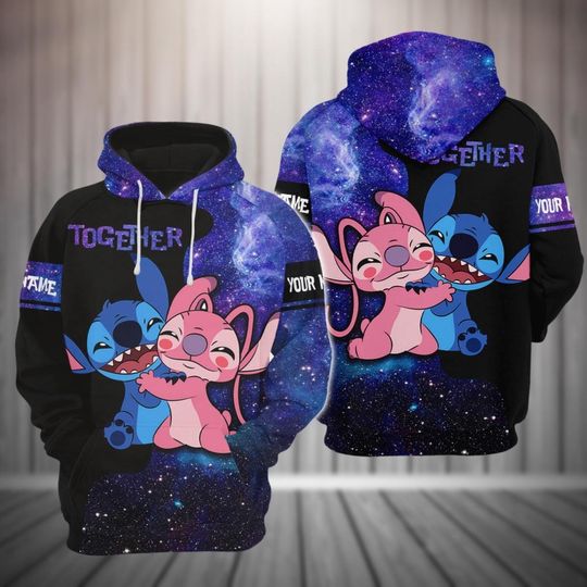 Custom Disney Stitch And Angel Hoodie, Stitch Together Couple Hoodies, His And Her Hoodie, Lilo Stitch Movie Hoodie, Valentine Gifts