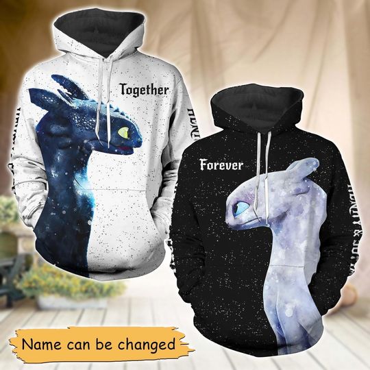 Couple Night Fury and Light Fury Hoodie, Personalized Toothless Couple Shirt, Together And Forever Matching Couple Shirt