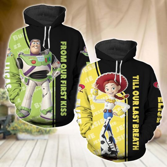 Toy Story Couple Hoodie, Disney Buzz Lightyear And Jessie Couple Shirt, His Jessie and Her Buzz Lightyear Valentine Shirt