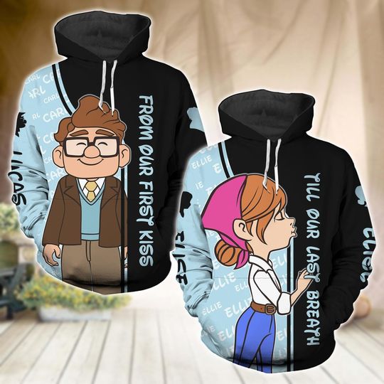 Valentine Carl And Ellie Couple Hoodie, From Our First Kiss Till Our Last Breath Couple Shirt, Disney His Carl Her Ellie Shirt