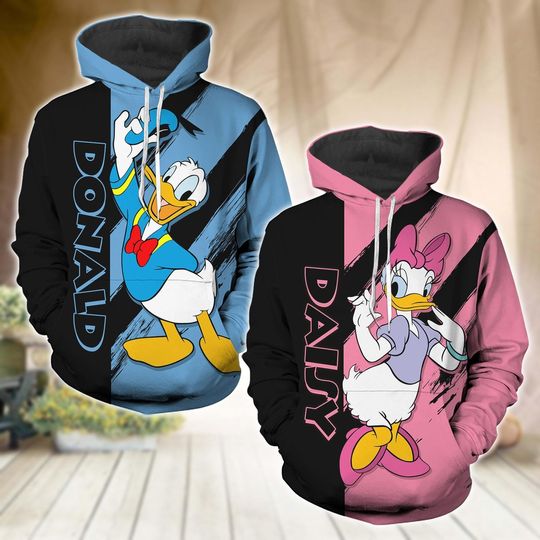 Donald And Daisy Couple Hoodie, Donald And Daisy Hoodie, Donald Duck Hoodie, Daisy Duck Hoodie, Valentine Day Gift