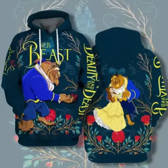 Beauty & The Beast With Red Roses Valentine's Day Gift For Him Hoodie 3D Printed