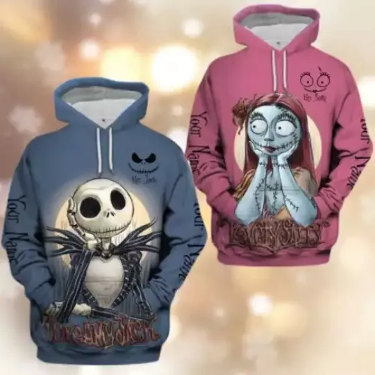 Personalized Jack & Sally Nightmare Couple Horror Halloween Hoodie 3D Printed