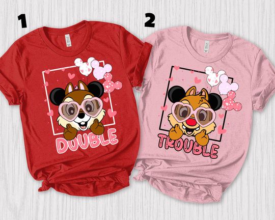 Chip and Dale Valentine Shirt, Double Trouble Disney Happy Valentine's Day 2024, WDW Disneyland Couple Matching