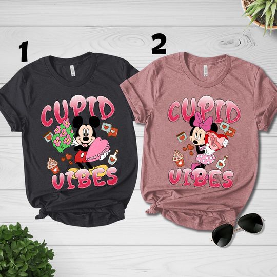Cupid Vibes Valentine Cartoon Couple Shirt, Mouse And Friends Character Shirt, Valentine Cartoon Couple Matching Shirt