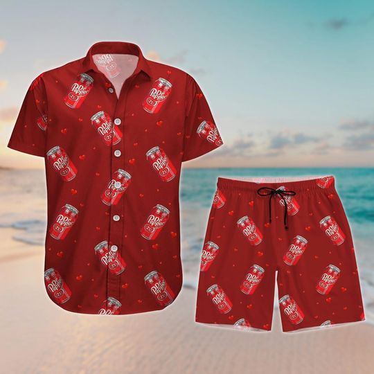 Dr Pepper Button Shirt And Shorts, Soda Holiday Shirt, Dr Pepper Hawaiian Shirt, Drinking Summer Shirt, Beach Shirt, Vacation Shirt