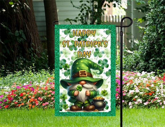 Happy St Patricks Day Gnome - Garden Flag