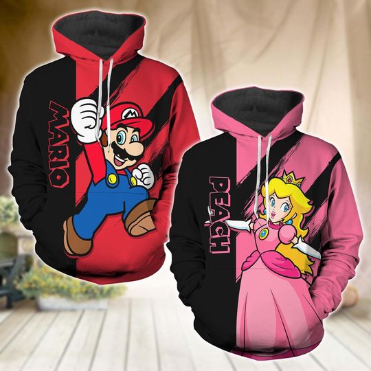 Mario And Princess Peach Couple Hoodies, Her Hero And His Princess Matching Couples Shirts,  Valentines Day T-Shirt