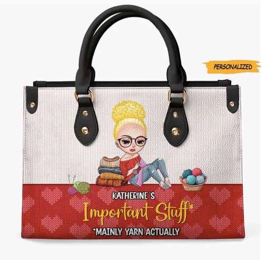 Important Stuff Mainly Yarn Actually, Personalized Leather Bag, Gift For Yarn Addicts, Knitting Girl, Knitting Lover, Birthday Gift