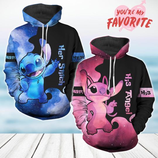 Custom Disney Stitch And Angel Couple Hoodie, Her Stitch And His Angel Matching Shirt, Disney Family Shirt, Valentine Couple Gift