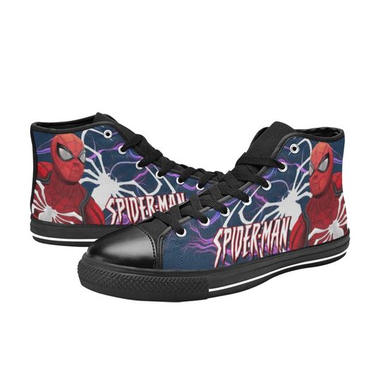 Spiderman Inspired High Top Canvas Shoes, Spiderman Sneakers