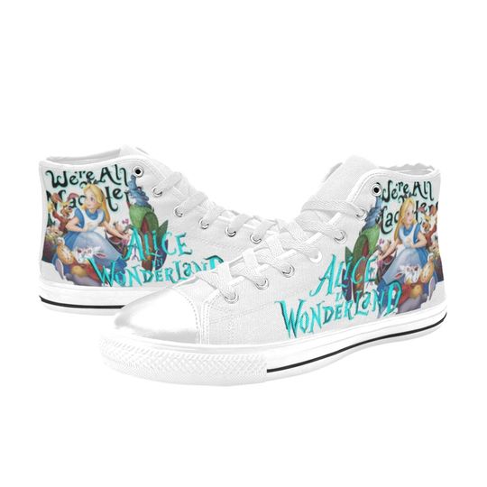 Alice in Wonderland High Top Canvas Shoes, Alice in Wonderland We're All Mad Here Sneakers