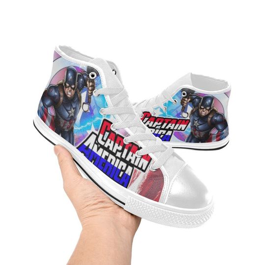 Captain America High top Sneakers, America Hero Canvas Sneakers