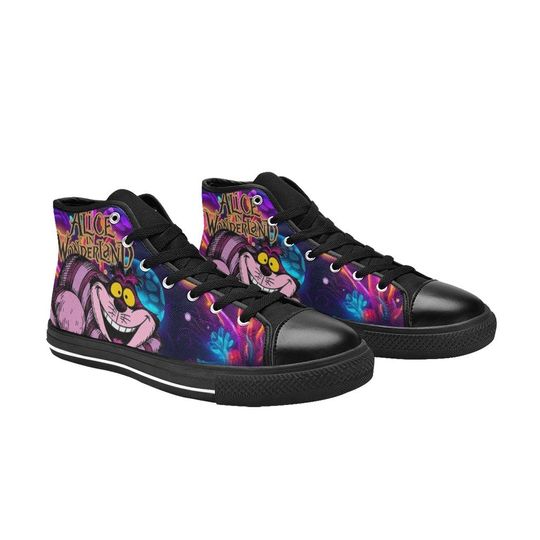 Cheshire Cat Alice in Wonderland High Top Sneakers, Alice in Wonderland Canvas Sneakers