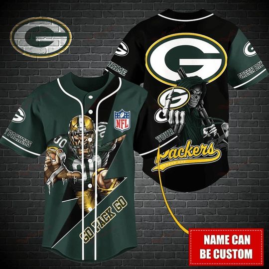 Personalized Green Bay Packers Baseball Jersey, Go Pack Go Baseball Jersey