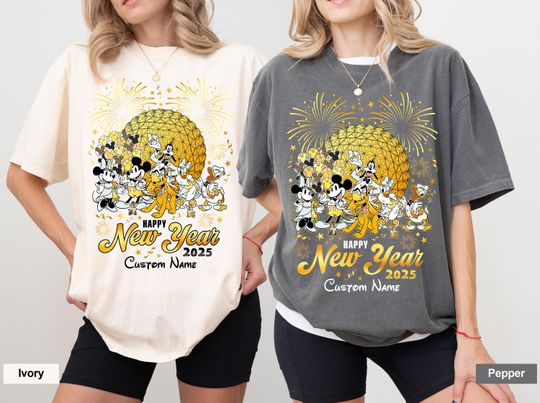 Comfort Colors Mickey and Friends Epcot Happy New Year 2025 shirt, Disney Epcot Center Firework shirt, WDW Disneyland Family Trip 2025 shirt