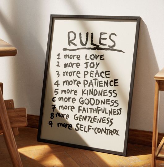 Retro Rules Art Print, Fruit of the Spirit Retro Aesthetic Christian Wall Art, Galatians 5:22 Modern Bible Verse Art, Trendy Room Decor Art