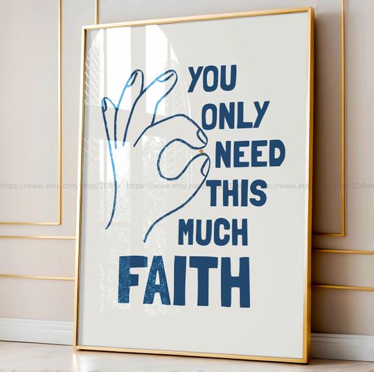 Faith Quote Poster Mustard Seed Trendy Bible Verse Wall Art Minimalist Preppy Christian Wall Art Aesthetic Cute Scripture College Art