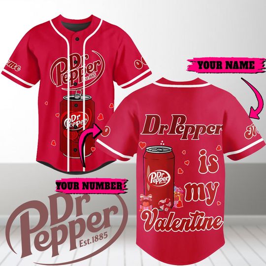 Custom Dr Pepper Valentine Baseball Jersey, Soda Baseball Shirt, Soft Drink Jersey Shirt For Women Men, Drinking Baseball Team Gifts