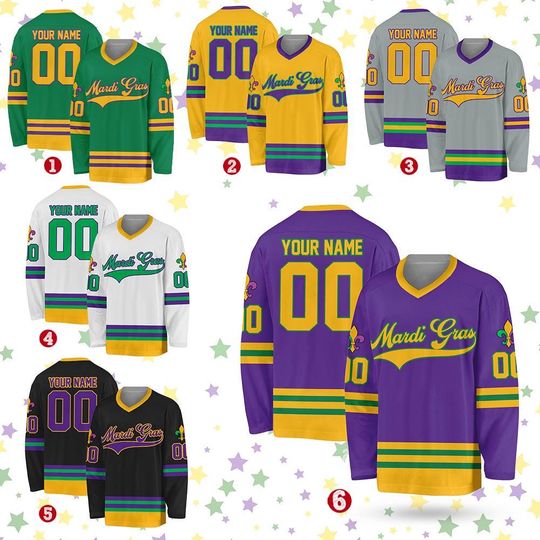 Personalized Mardi Gras Hockey Jersey, Custom Name Mardi Gras Hockey Jersey, Hockey Jersey Uniform For Hockey Fans, Mardi Gras Outfit