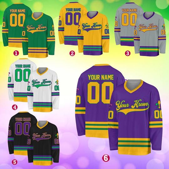 Personalized Mardi Gras Hockey Jersey, Custom Your Krewe Name And Number Jersey