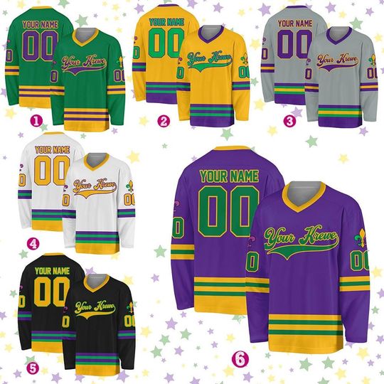 Personalized Mardi Gras Hockey Jersey, Custom Your Krewe Name And Number Jersey